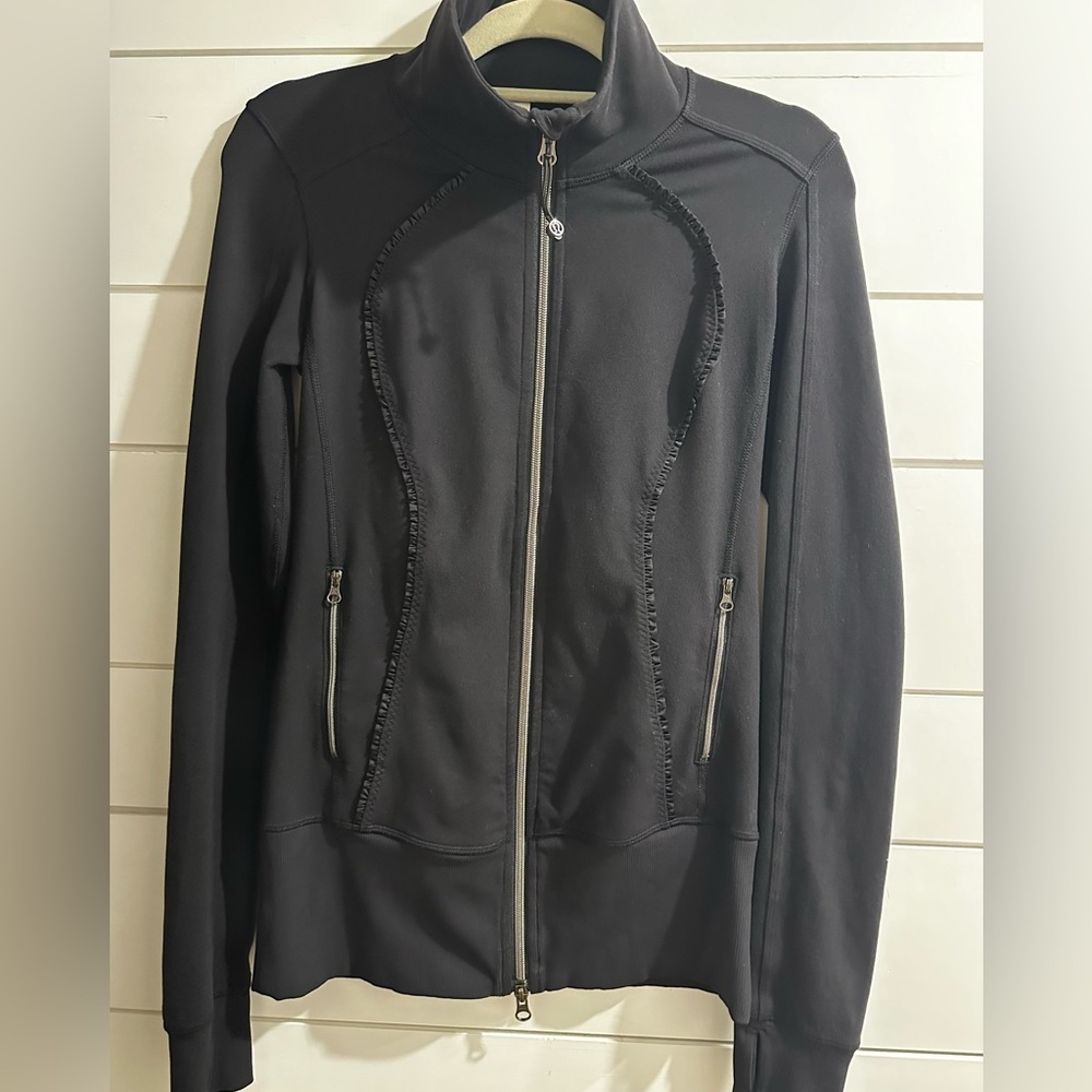 Lululemon Asana Jacket Black Full Zip Ruffle Trim Size 4
